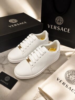 NWT Versace Brand New Calf Skin Sneakers with La Medusa Back Logo